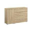 Zand eiken combi commode met deur links en zilveren handgrepen