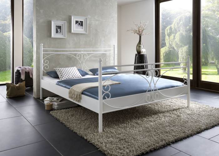 Metalen bed Asti mat wit structuur