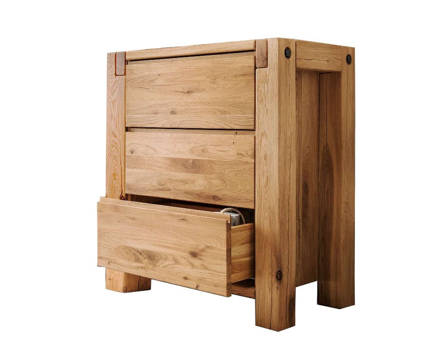 Robuuste massief houten commode Logan met 3 laden