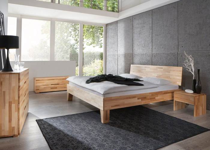Houten bed Tim kern beuken geolied met schuine poten