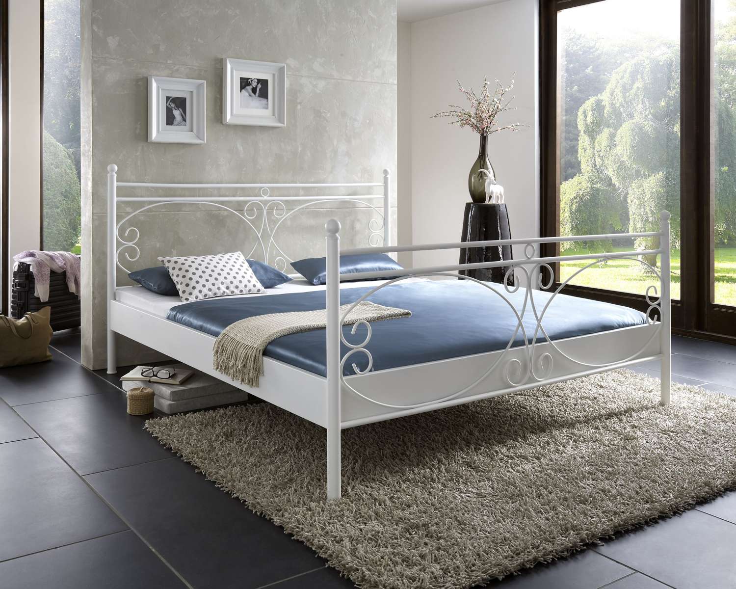 Metalen bed Asti mat wit structuur