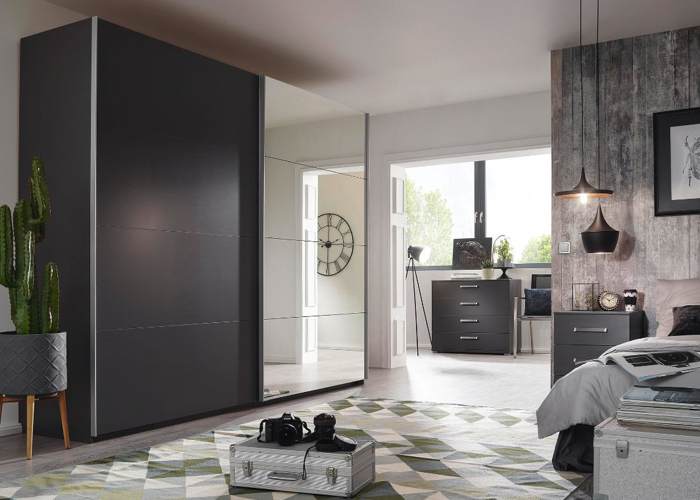 Grafiete kledingkast met spiegeldeur