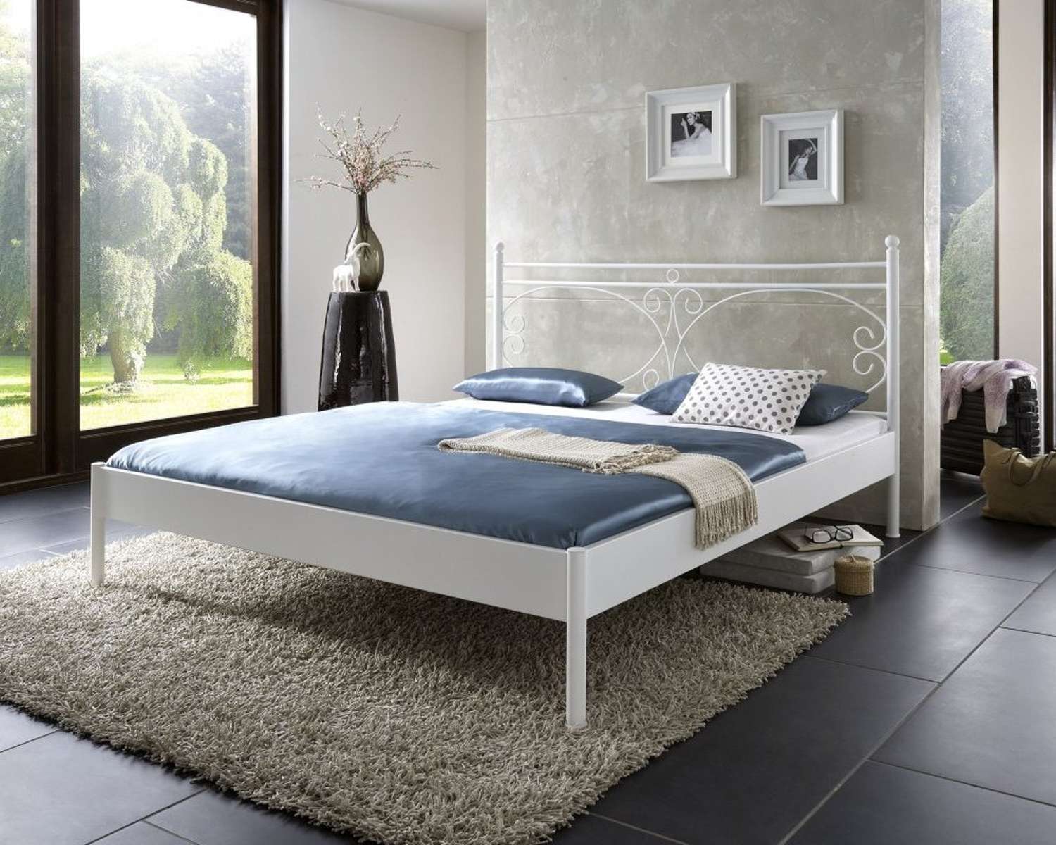 Metalen bed Messina mat wit structuur