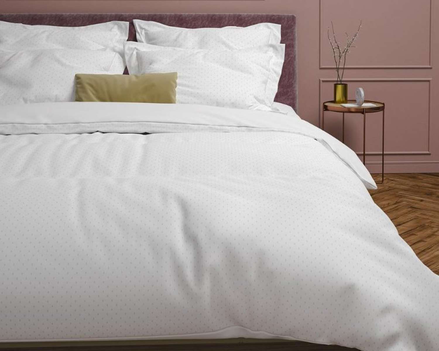 Dekbedovertrek Uni Stippen Wit op bed Dekbedovertrek Uni Stippen Wit op bed